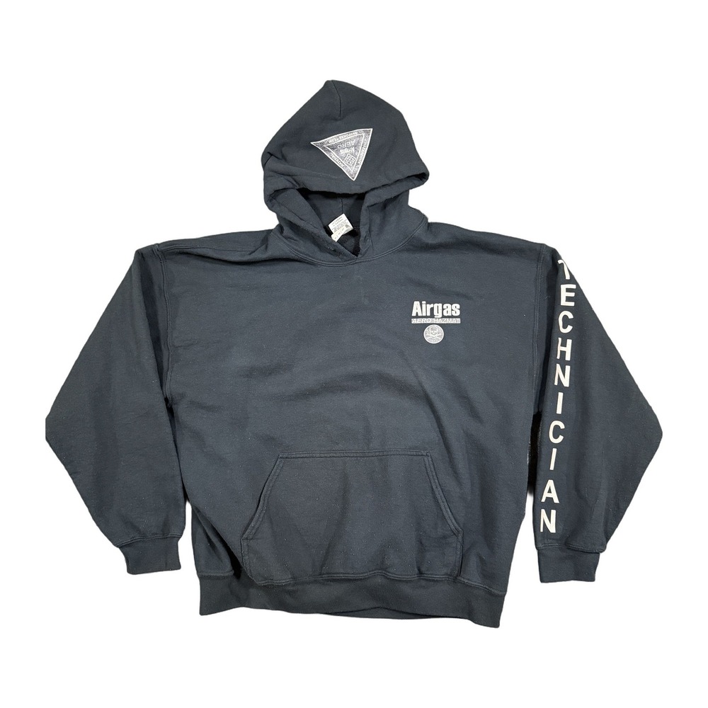 Gildan Airgas Aero Hazmat Technician Graphic Hoodie Black Mens XL Heavy Blend